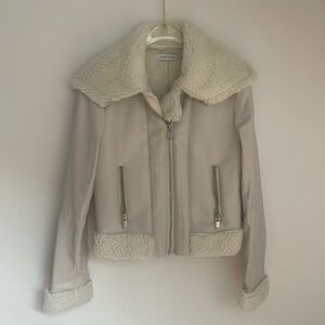 Brand New Faux Leather Moto Jacket with Sherpa Lining